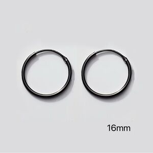 Solid 925 Silver Tiny Small Medium Hoop Earrings-Black 16mm SH022